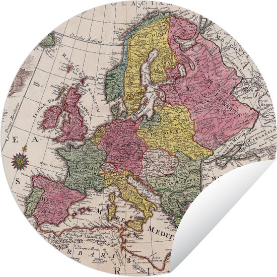 Tuincirkel Europa - Landkaart - Werelddeel - Vintage - 60x60 cm - Ronde Tuinposter - Buiten