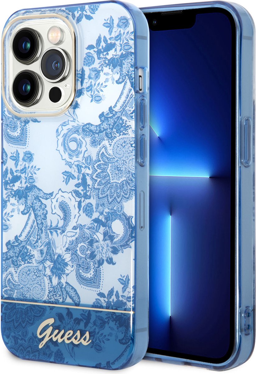 Guess Toile de Jouy Back Case - Geschikt voor Apple iPhone 14 Pro Max (6.7") - Blauw