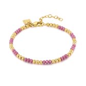 Bracelet Twice As Nice en acier inoxydable, boules dorées, verre violet 19 cm