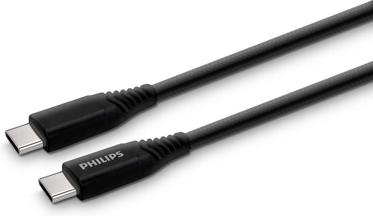 PHILIPS DLC5206C/00 Oplaadkabel - USB C naar USB C - 2 M lang - Geweven - USB 3.0 - Zwart