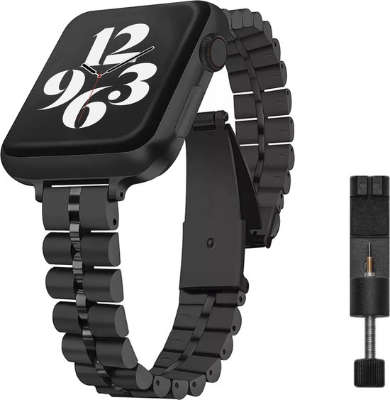 MY PROTECT® Bracelet de Luxe à maillons fins en métal Jubilee pour Apple Watch Series 1/2/3/4/5/6/7/8/SE 38/40/41mm Bracelet de montre - Bracelet de montre fin en métal - Zwart