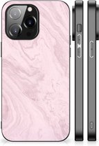 Leuk Hoesje iPhone 14 Pro Max Smartphone Hoesje met Zwarte rand Marble Pink