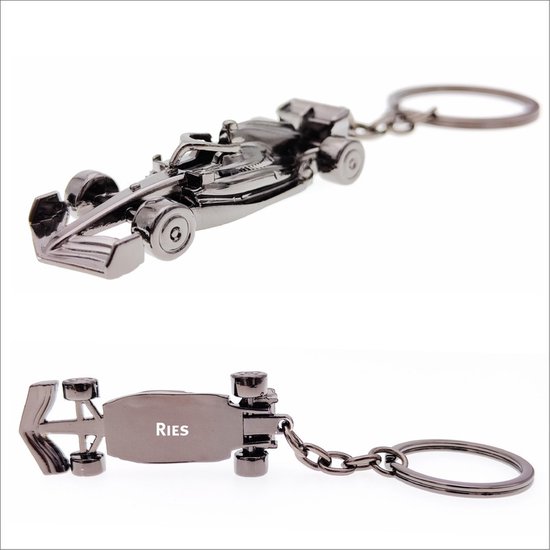 F1 Auto Sleutelhanger - Met Naam - Ries - Model 2024 - Gunmetal Black