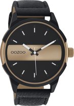 OOZOO Timpieces - Zwart/champagne horloge met zwarte leren band - C11001