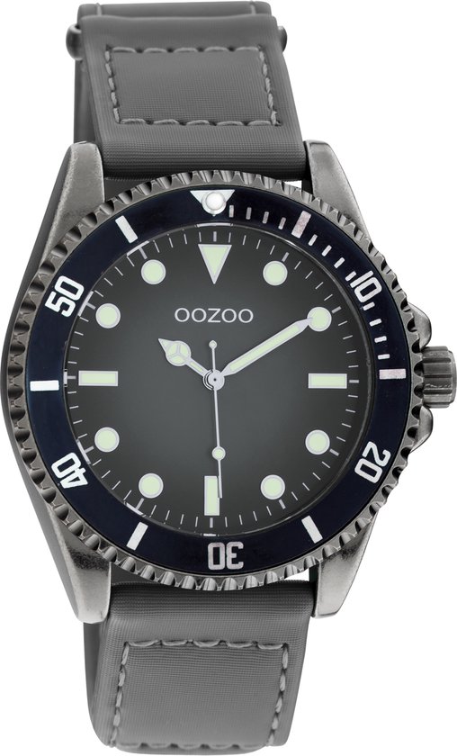 OOZOO Timpieces - Titanium horloge met grijze klittenband polsband - C11011