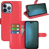 iPhone 14 Pro Max Hoesje - MobyDefend Kunstleren Wallet Book Case (Sluiting Voorkant) - Rood - GSM Hoesje - Telefoonhoesje Geschikt Voor iPhone 14 Pro Max