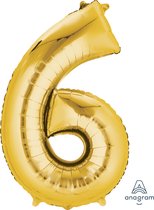 Grote "6" Gouden Folie Ballon 58 x 86 cm