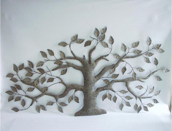 Wanddecoratie metaal - olijfboom - 110 x 55 cm