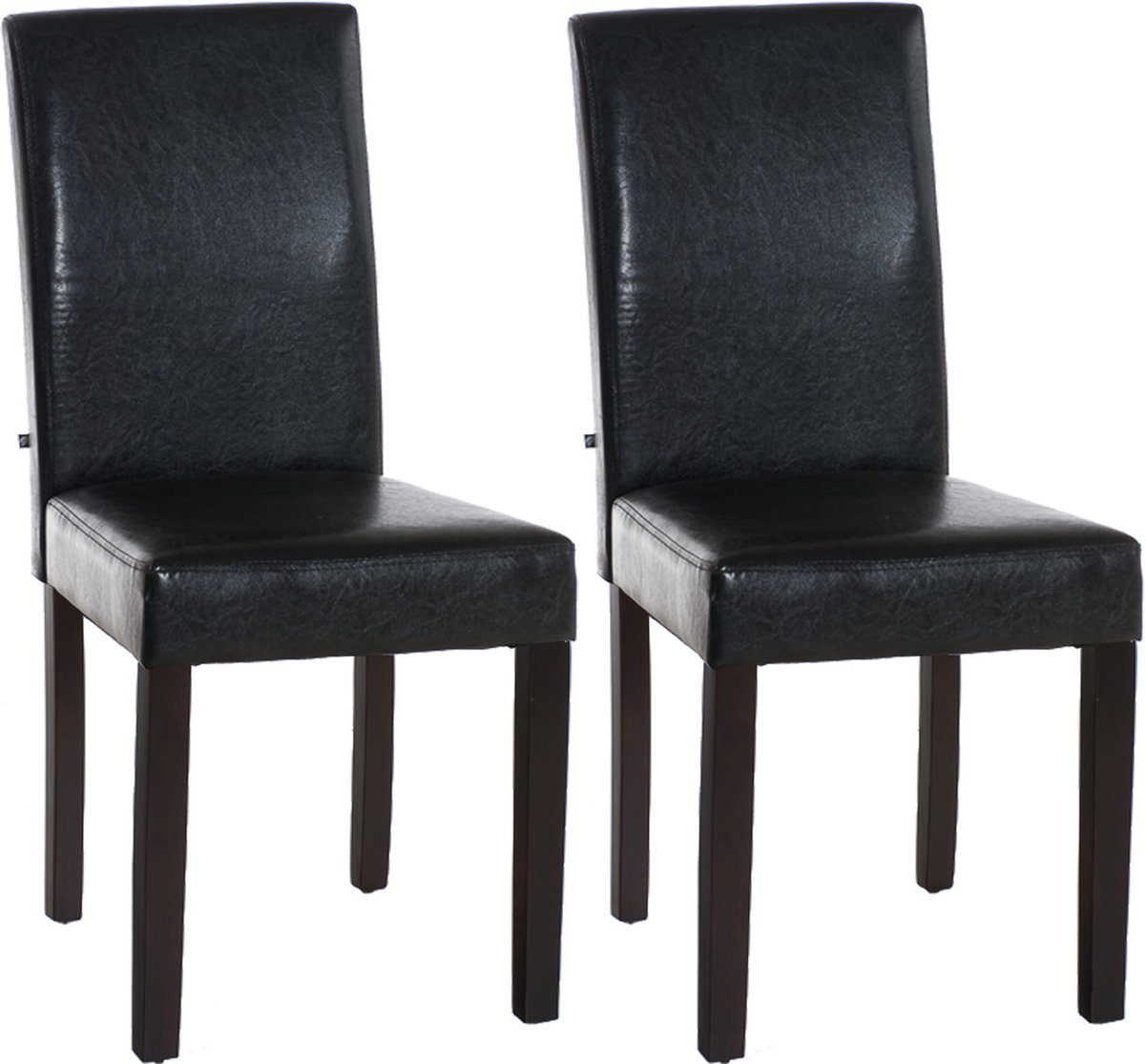 CLP Ina Set van 2 Eetkamerstoelen - Zonder armleuning - Hout - Kunstleer - bruin donkerbruin