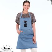 Sevilya Denim Tablier de cuisine avec Chats Jeans Tablier de cuisine avec chat - Tablier avec deux poches Tablier de cuisine dames - pour femme Denim