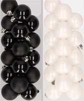 32x stuks kunststof kerstballen mix van zwart en wit 4 cm - Kerstversiering