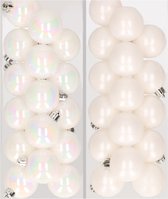 32x stuks kunststof kerstballen mix van parelmoer wit en wit 4 cm - Kerstversiering
