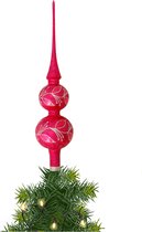 Piek/kerstboom topper - glas - H30 cm - rood ijslak - Kerstversiering