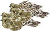 6x stuks kunststof decoratie vogels op clip goud met pailletten 15 cm - Decoratievogeltjes - Kerstboomversiering