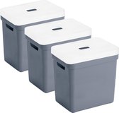 Set van 3x opbergboxen/opbergmanden donkerblauw van 25 liter kunststof met transparante deksel 35 x 25 x 36 cm