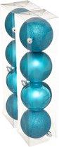 8x stuks kerstballen turquoise blauw mix kunststof diameter 8 cm - Kerstboom versiering