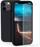 LuxeBass iPhone 12 Mini Hoesje Zwart TPU Siliconen Soft Case + 2X Tempered Glass Screenprotector - telefoonhoes - gsm hoes - gsm hoesjes - glas scherm - bescherming
