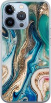 Hoesje geschikt voor iPhone 13 Pro - Magic marble - Soft Case - TPU - Marmer - Multi, Groen - Mooie Telefoonhoesjes
