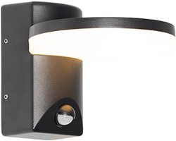 Qazqa led moderne wandlamp, buitenlamp met bewegingssensor voor in de tuin - Esmee - zwart, incl. 10.5W geintegreerde led, 16.5cm, IP54, rond