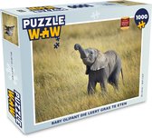 Puzzel Baby olifant die leert gras te eten - Legpuzzel - Puzzel 1000 stukjes volwassenen