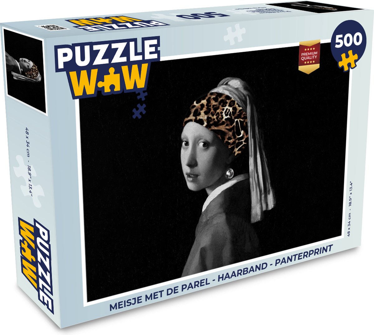Puzzel Meisje met de parel - Haarband - Panterprint - Legpuzzel - Puzzel 500 stukjes