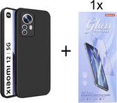 Hoesje Geschikt voor: Xiaomi 12 / 12X Silicone - Zwart + 1X Tempered Glass Screenprotector - ZT Accessoires