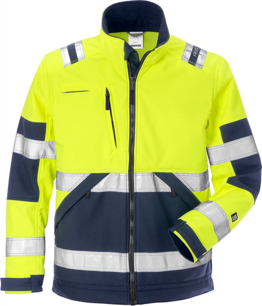 Fristads Hi Vis Softshelljack Klasse 2 4083 Wyh - Hi-Vis geel/marineblauw - S