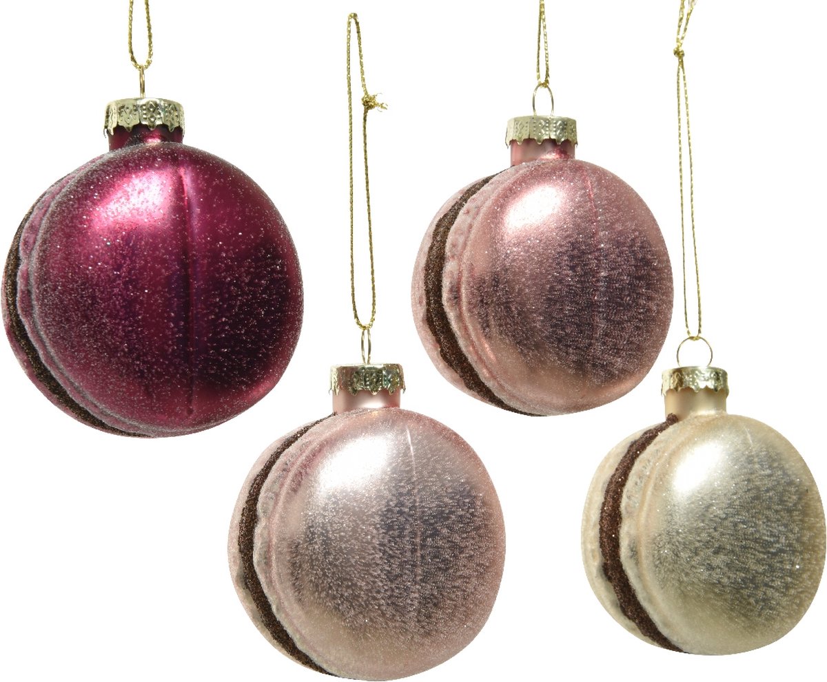 Decoris ornament glas macaron glitter parel poederroze velours roze magnolia 4ass L4.20-B5.50-H6.50cm