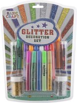 Grafix 17-delige Glitter Decoratie Set - Strooi Glitter - Glitterlijm Stiften - Goud & Zilver glitters - Uren knutselplezier voor kinderen - Glitter Tekenen voor kinderen