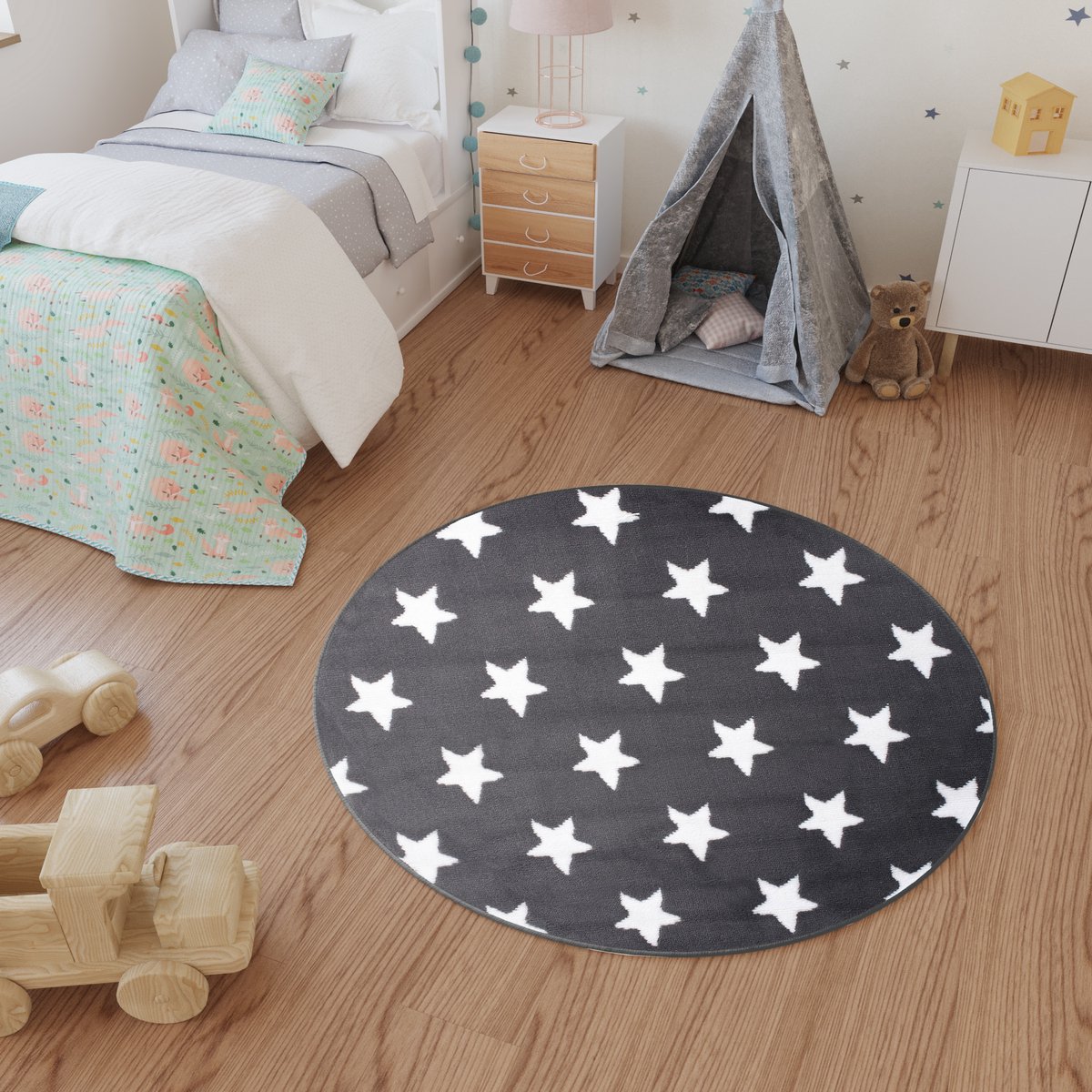 Tapiso Luxury Rond Vloerkleed Woonkamer Slaapkamer Tapijten Maat- 160x160 Donkergrijs Wit1