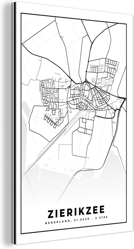 Wanddecoratie Metaal - Aluminium Schilderij Industrieel - Kaart - Zierikzee - Zwart - Wit - 40x60 cm - Dibond - Foto op aluminium - Industriële muurdecoratie - Voor de woonkamer/slaapkamer
