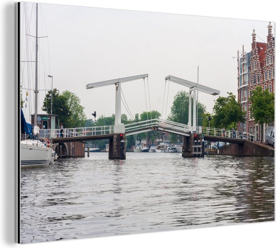 La Spaarne dans la ville historique de Haarlem Aluminium 90x60 cm - Tirage photo sur aluminium (décoration murale en métal)