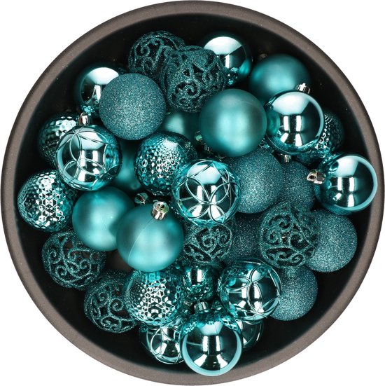 37x stuks kunststof/plastic kerstballen turquoise blauw 6 cm mix -  Onbreekbaar -... | bol.com