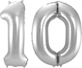 Ballon Cijfer 10 Jaar Zilver Helium Ballonnen Verjaardag Versiering Cijfer Ballon Feest Versiering Met Rietje - 86Cm
