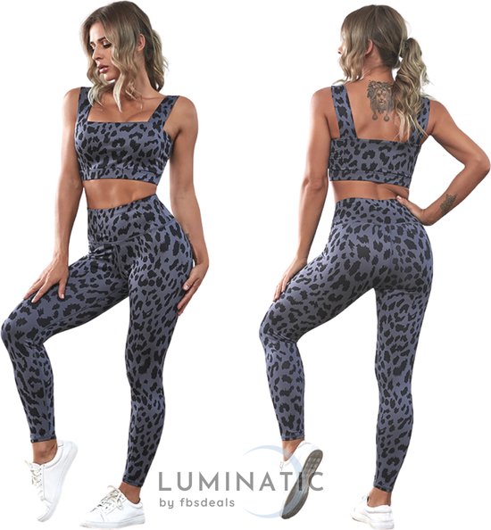 Sportoutfit - Sportkleding Set Dames - Yoga Kleding - Sportlegging - Camouflage Kleding - Shapewear Dames | Top + Legging | Luminatic® | Blauw | Maat M