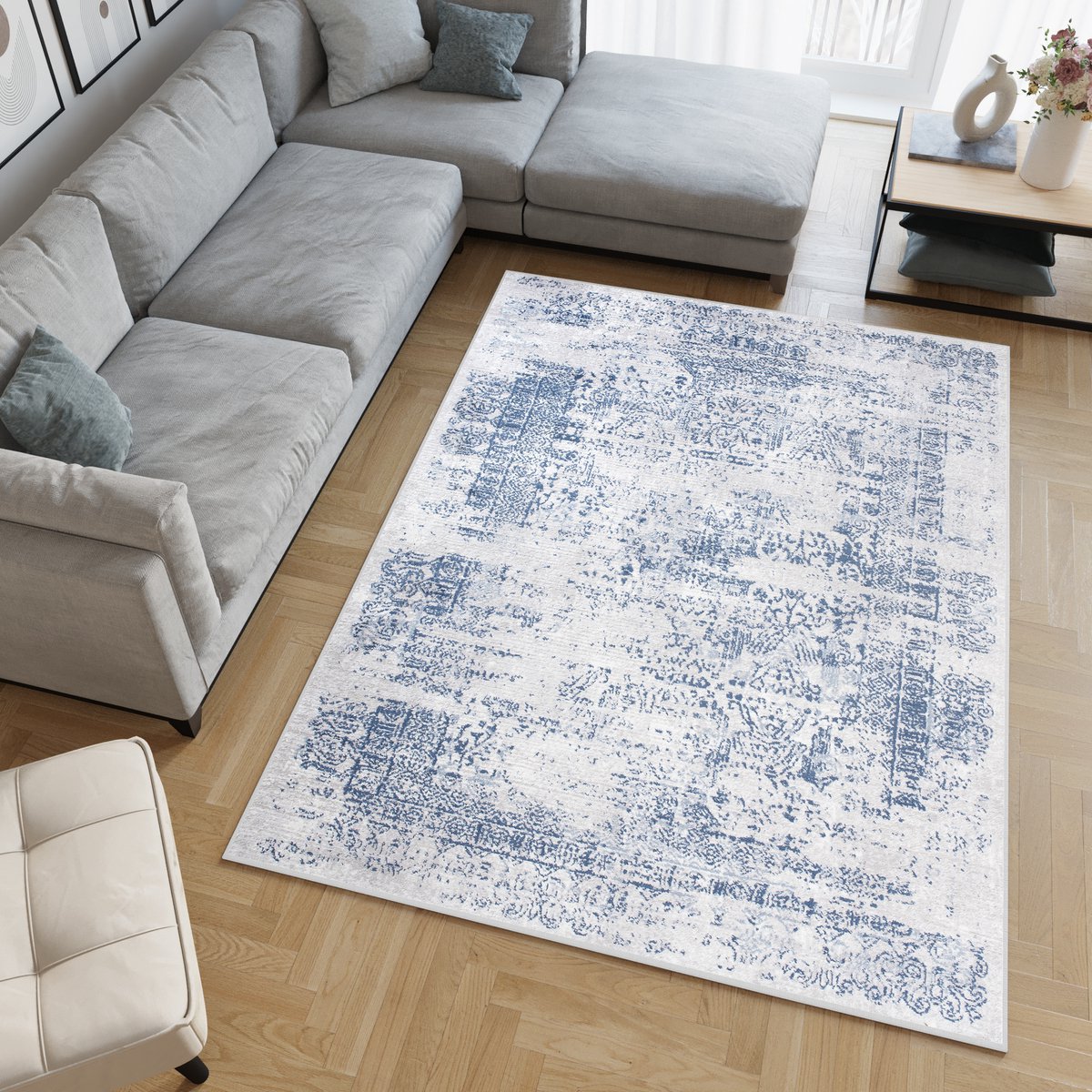 Tapiso Sky Vloerkleed Blauw Grijs Woonkamer Slaapkamer Tapijt Maat - 120x170