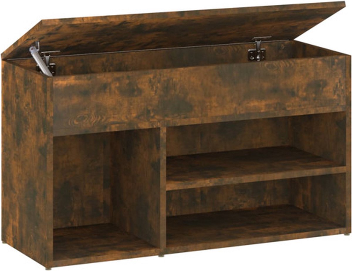 vidaXL Schoenenbankje - 80x30x45 - cm - bewerkt - hout - gerookt - eikenkleurig gerookt eiken