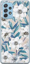 Casimoda® hoesje - Geschikt voor Samsung A52 (5G) - Bloemen / Floral blauw - Backcover - Siliconen/TPU - Blauw