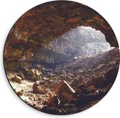 WallClassics - Dibond Muurcirkel - Daglicht vallend in Grot - 40x40 cm Foto op Aluminium Muurcirkel (met ophangsysteem)