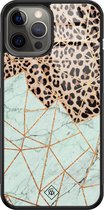 Casimoda® hoesje - Geschikt voor iPhone 12 Pro Max - Luipaard Marmer Mint - Luxe Hard Case Zwart - Backcover telefoonhoesje - Multi