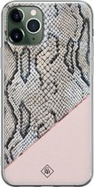 Casimoda® hoesje - Geschikt voor iPhone 11 Pro Max - Snake Print - Siliconen/TPU telefoonhoesje - Backcover - Slangenprint - Roze