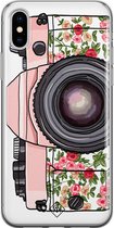 Casimoda® hoesje - Geschikt voor iPhone Xs Max - Hippie Camera - Siliconen/TPU telefoonhoesje - Backcover - Camera - Roze