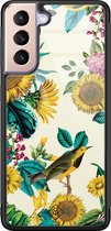 Casimoda® hoesje - Geschikt voor Samsung Galaxy S21 - Zonnebloemen / Bloemen - Luxe Hard Case Zwart - Backcover telefoonhoesje - Geel