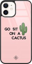 Casimoda® hoesje - Geschikt voor iPhone 12 - Go Sit On A Cactus - Luxe Hard Case Zwart - Backcover telefoonhoesje - Roze