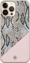 Casimoda® hoesje - Geschikt voor iPhone 13 Pro Max - Snake Print - Siliconen/TPU telefoonhoesje - Backcover - Slangenprint - Roze