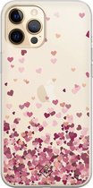 Casimoda® hoesje - Geschikt voor iPhone 12 Pro Max - Falling Hearts - Siliconen/TPU telefoonhoesje - Backcover - Transparant - Rood