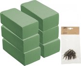 Rayher hobby - 6x groen steekschuim/oase nat 20 x 10 x 7 cm met 50x steekkrammen 1-4 cm