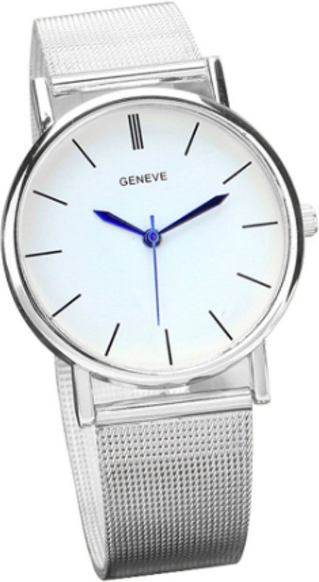Hidzo Horloge Geneve Ø 37 mm - Zilver/Wit - Inclusief horlogedoosje