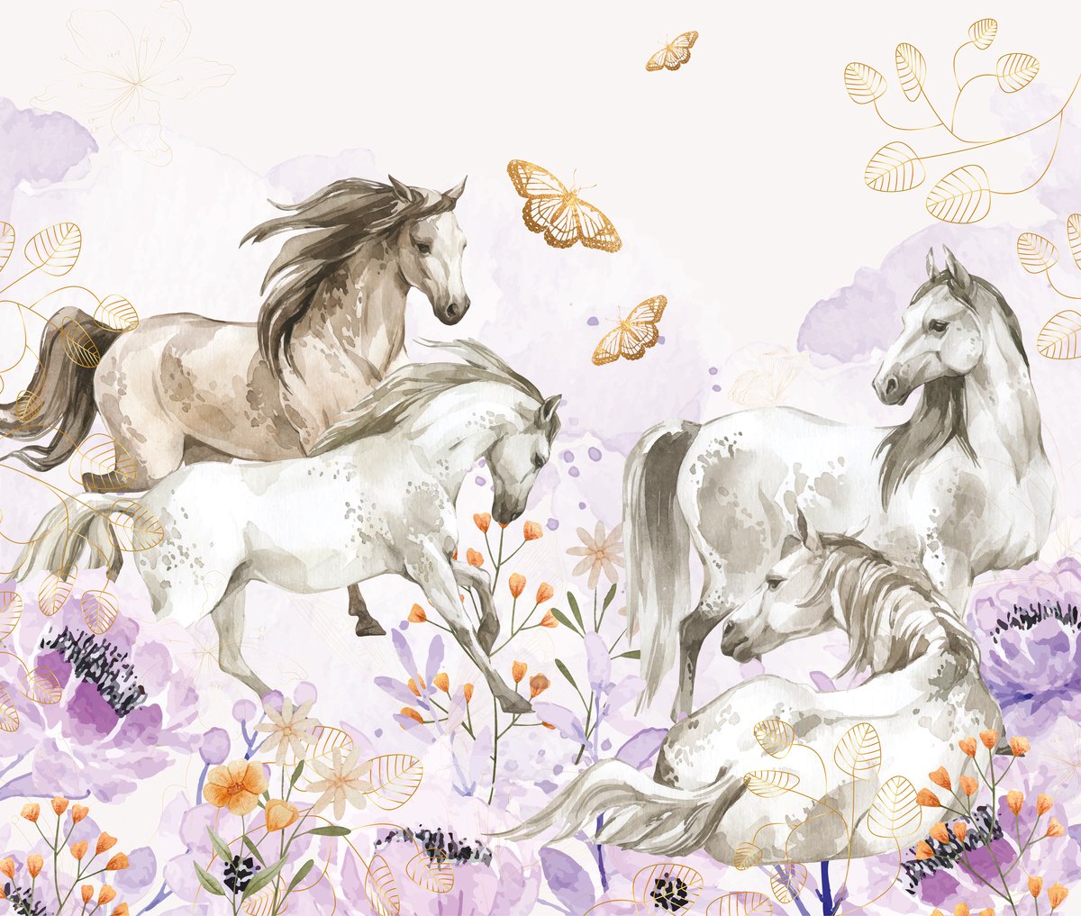 Walloha - Behang kinderkamer - Paarden pracht - 292,2 x 280 cm