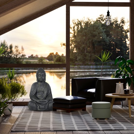 Statue Bouddha Relaxdays - 70 cm - statue de jardin zen - polyrésine - décoration jardin - anthracite